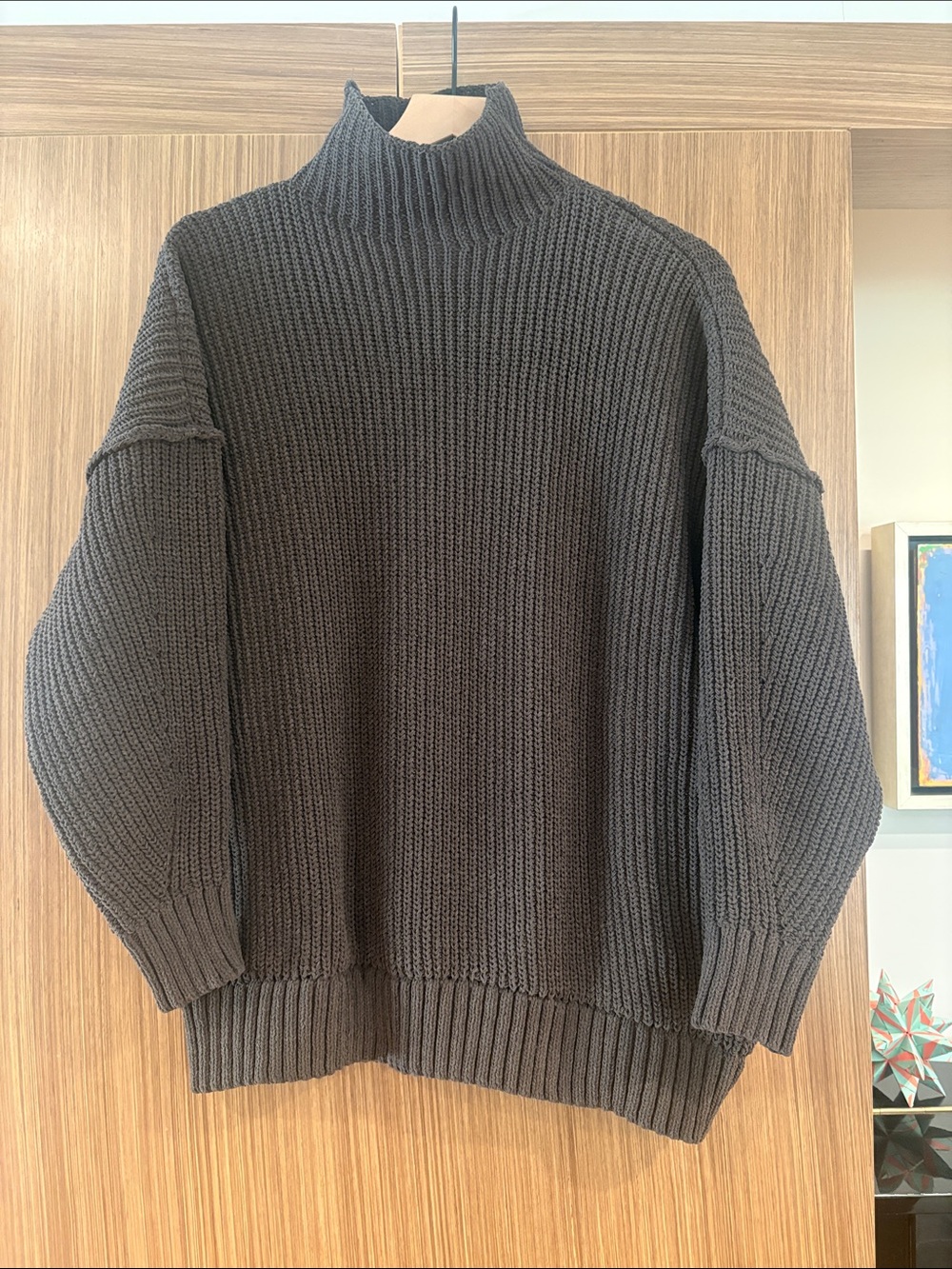 Aerie: Chunky, Ribbed, Oversized Sweater, Small, Charcoal-Brown